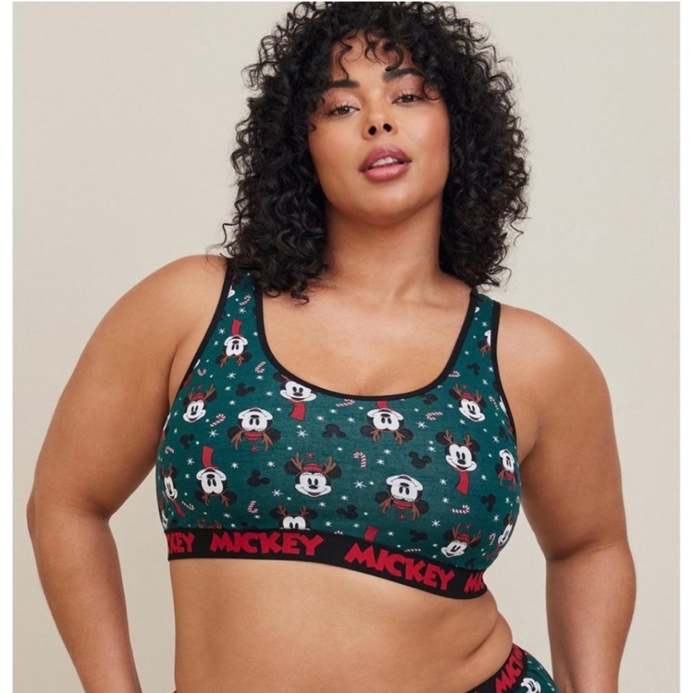 NWT Torrid 1 Disney Mickey Mouse Christmas Bralette, Plus Size 1X, 42DD Holiday